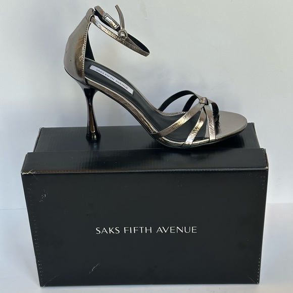 Saks Fifth Avenue Shoes - Saks Fifth Avenue Silver Strappy Heels - See Video!